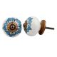 White Turquoise Floral Painted Knob